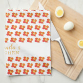 Floral naam rode Oranje fluitpatroon Theedoek (Quarter Fold)