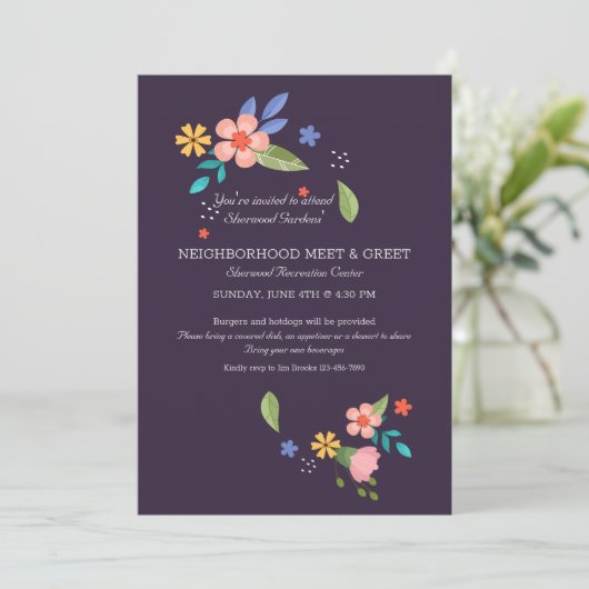 Floral Nabuurschap ontmoeten en Greet Kaart (Staand voorkant)