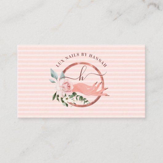 Floral Nail Art Manicure Hand Salon Monogram Logo Visitekaartje (Voorkant)