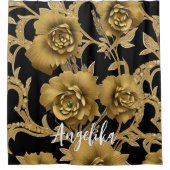 Floral Name Black en Gold Douchegordijn (Voorkant)
