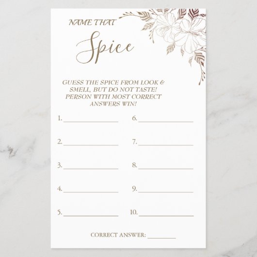 Floral Name dat Spice Vrijgezellenfeest game card  Flyer (Voorkant)