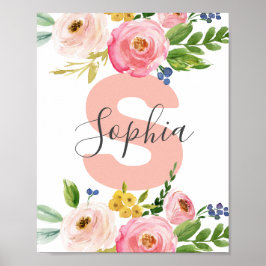 Floral Name Girl Baby Persoonlijke Boho Nursery Poster