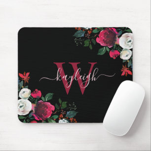 Floral Name Monogramal van de Waterverf Burgundy B Muismat