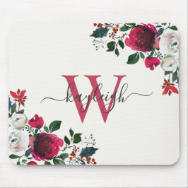 Floral Name Monogramal van de Witte Waterverf Burg Muismat