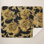 Floral Name Throw Blanket - Black en Gold (Voorkant (horizontaal))