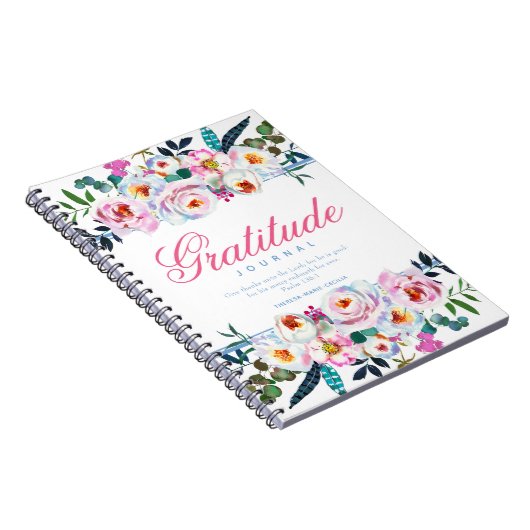 Floral Named Pink Gratitude Journal Notitieboek (Rechterzijde)