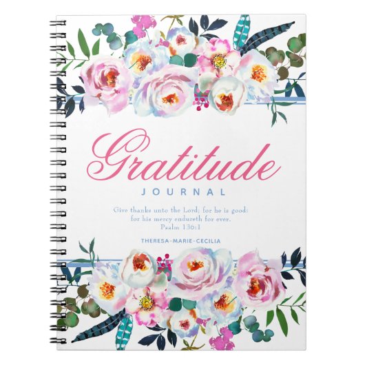 Floral Named Pink Gratitude Journal Notitieboek (Voorkant)