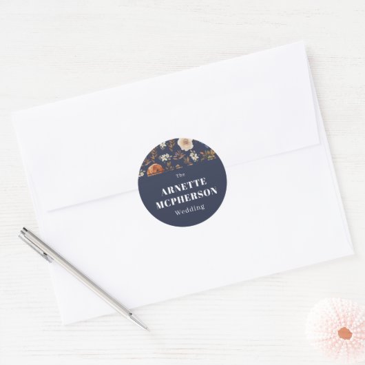 Floral Named Wedding Envelope Seal Ronde Sticker (Envelop)