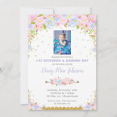 Floral Naming Day en 1st Birthday Invitation Girl Kaart (Voorkant)