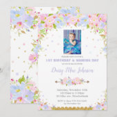 Floral Naming Day en 1st Birthday Invitation Girl Kaart (Voorkant / Achterkant)