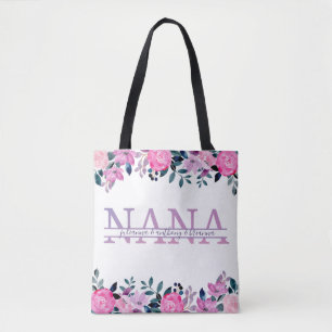 Floral Nana gesplitst Monogram met namen van klein Tote Bag