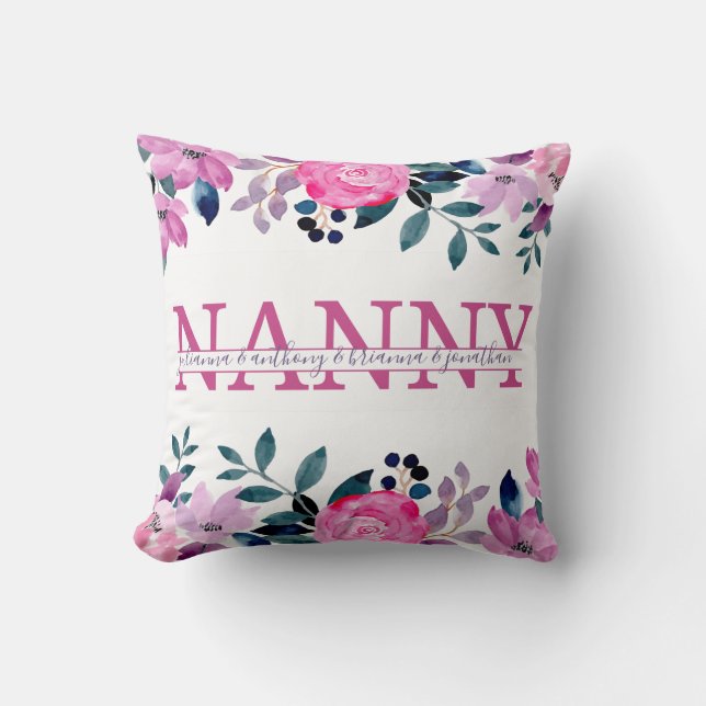Floral Nanny gespleten Monogram met namen van klei Kussen (Voorkant)