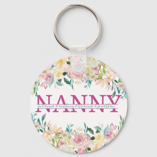 Floral Nanny gespleten Monogram met namen van klei Sleutelhanger (Voorkant)