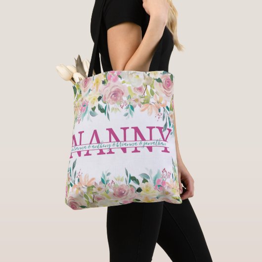 Floral Nanny gespleten Monogram met namen van klei Tote Bag (Dichtbij)