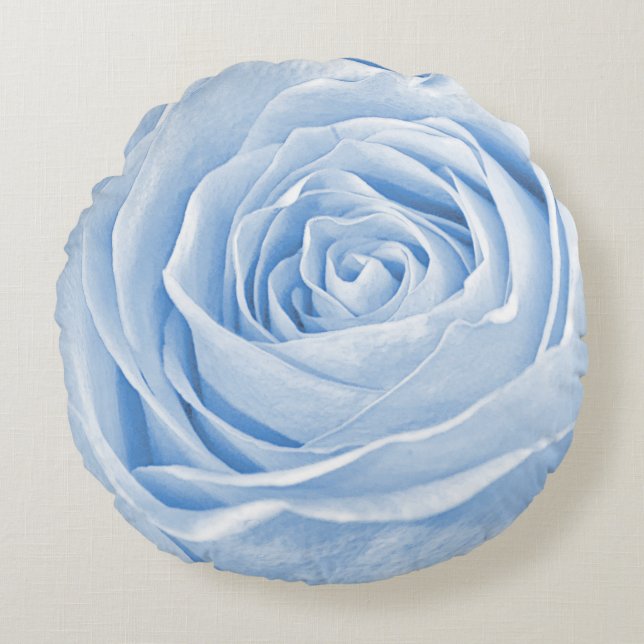 Floral Natuur Foto Dainty Light Blue Roos Rond Kussen (Voorkant)