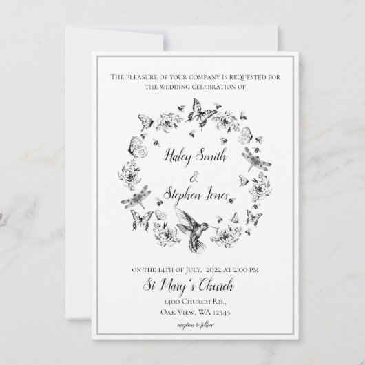Floral Natuur met uitnodiging voor officiële bruil (Voorkant)