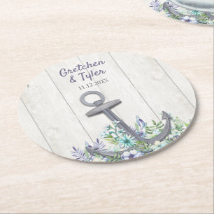 Floral Nautical Anchor Ronde Kartonnen Onderzetter