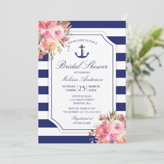 Floral Nautical Anchor Waterverf Vrijgezellenfeest Kaart (Staand voorkant)