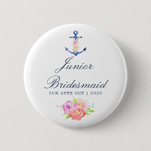 Floral Nautical Wedding Junior Bridesmaid Ronde Button 5,7 Cm