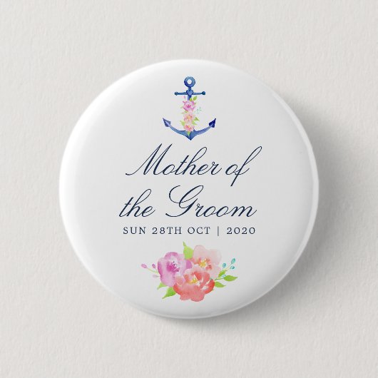 Floral Nautical Wedding Moeder van de Groom Ronde Button 5,7 Cm (Voorkant)