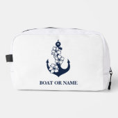 Floral nautische anker aangepaste bootnaam wit toilettasje (Voorkant)