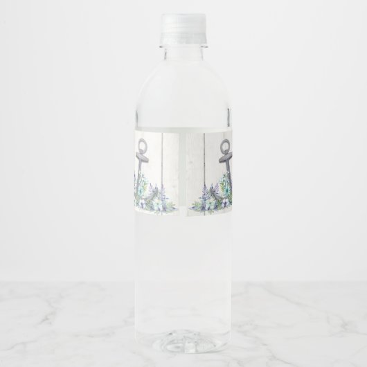 Floral nautische anker bruiloft water fles label waterfles etiket (Achterkant)