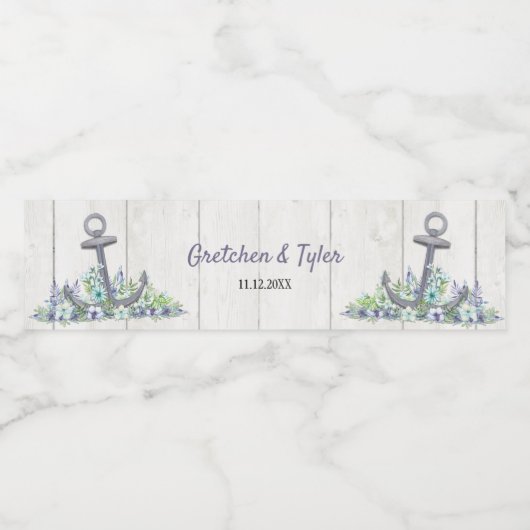 Floral nautische anker bruiloft water fles label waterfles etiket (Enkel label)