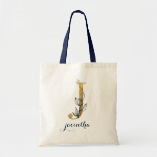 Floral Navy Blauw Goud Blad Gepersonaliseerde brie Tote Bag
