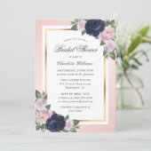 Floral Navy Blauw Goud Blush Roze Vrijgezellenfees Kaart (Staand voorkant)