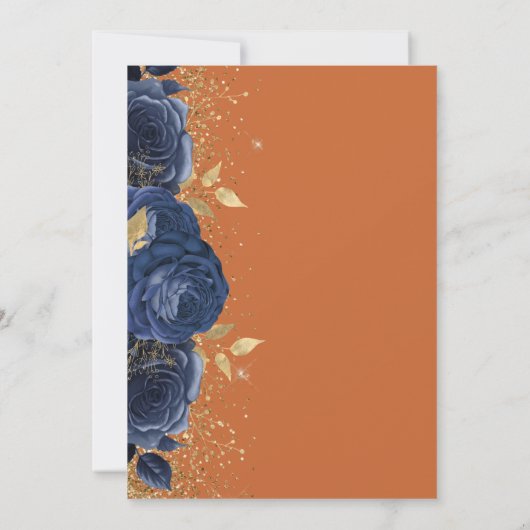 Floral Navy Blauw Goud Verbrand Sinaasappel Save t Aankondiging (Achterkant)