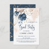 Floral navy blauw Graduation Party Kaart (Voorkant / Achterkant)