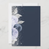 Floral Navy Blauw Lila Zilveren Glitter Wedding Kaart (Achterkant)