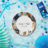 Floral Navy Blauw Trouwpapier Bord (Feest)