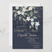 Floral Navy Blue Bridal Shower Kaart (Voorkant)