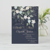 Floral Navy Blue Bridal Shower Kaart (Staand voorkant)
