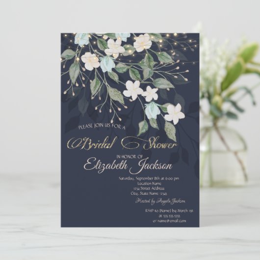 Floral Navy Blue Bridal Shower Kaart (Staand voorkant)