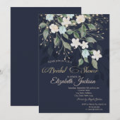 Floral Navy Blue Bridal Shower Kaart (Voorkant / Achterkant)