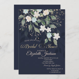 Floral Navy Blue Bridal Shower Kaart