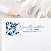 Floral Navy Blue Bruiloft retour adres label (Insitu)