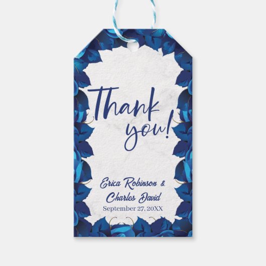 Floral Navy Blue Dank u Script bruiloft Cadeaulabel (Voorkant)