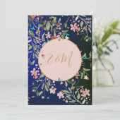 Floral Navy Blue Elegant Pink en Gold Chinoiserie Kaart (Staand voorkant)
