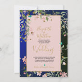 Floral Navy Blue Elegant Pink en Gold Chinoiserie Kaart (Achterkant)