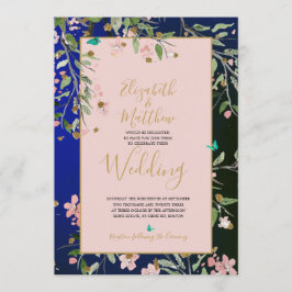 Floral Navy Blue Elegant Pink en Gold Chinoiserie Kaart