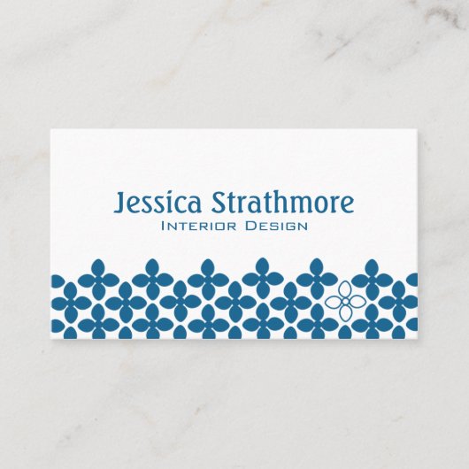 Floral Navy Blue Geometric Pattern Visitekaartje (Voorkant)