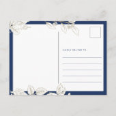 Floral Navy Blue Gold Wedding Save the Date Briefkaart (Achterkant)