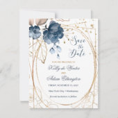 Floral navy blue, goud Bespaar de Datum Foto Save The Date (Voorkant)
