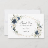 Floral Navy Blue Green Bruiloft Dank u kaart (Voorkant)