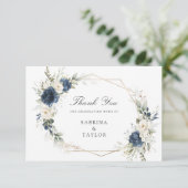 Floral Navy Blue Green Bruiloft Dank u kaart (Staand voorkant)