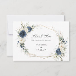 Floral Navy Blue Green Bruiloft Dank u kaart