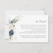 Floral Navy Blue Green Bruiloft Details Invoegen Kaart (Voorkant)